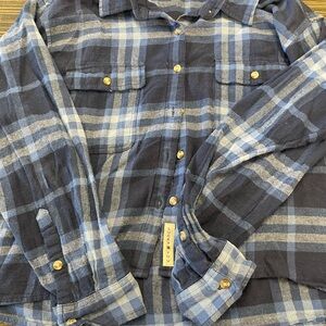 Lucky Brand Navy and Light Blue Plaid Button-Down Shirt